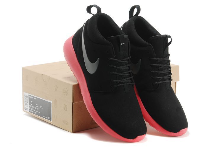 Nike Roshe Run High Black Red Shoes