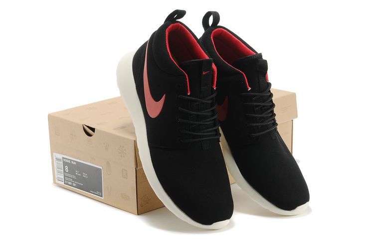 Nike Roshe Run High Black White Red Shoes