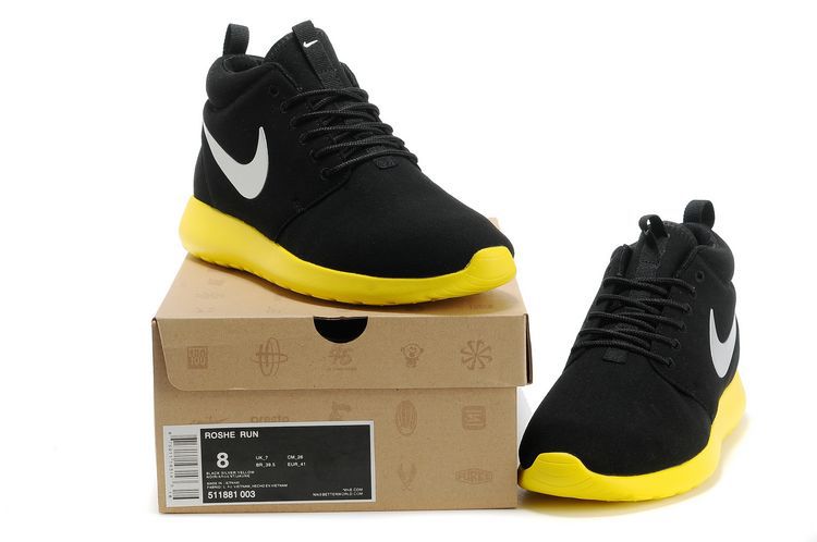 Nike Roshe Run High Black Yellow Shoes