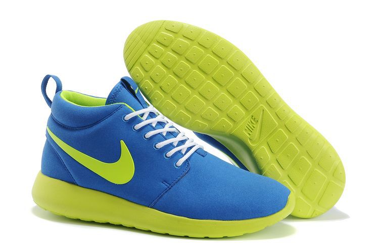 Nike Roshe Run High Blue Green Shoes - Click Image to Close