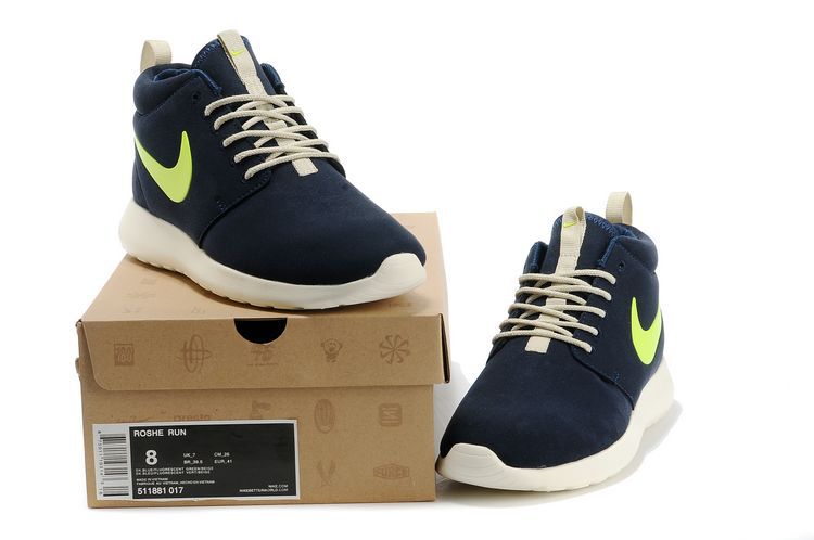Nike Roshe Run High Blue Yellow Shoes - Click Image to Close