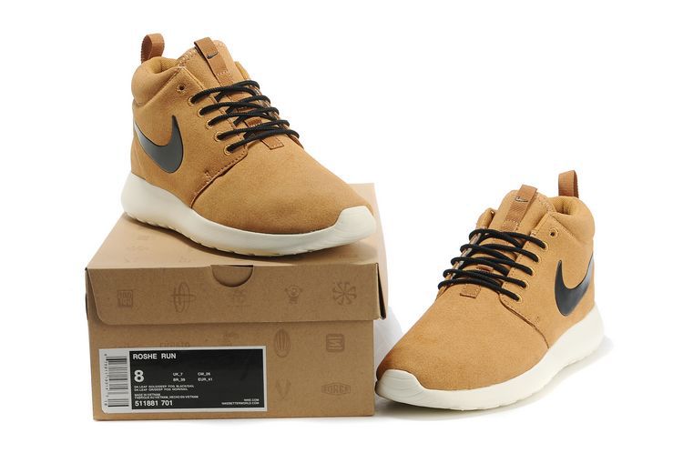 Nike Roshe Run High Brown White Shoes - Click Image to Close