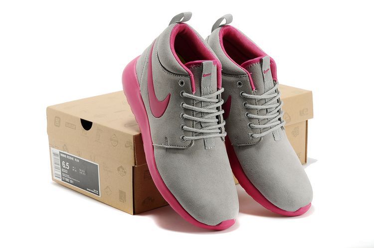 Nike Roshe Run High Grey Pink Shoes - Click Image to Close
