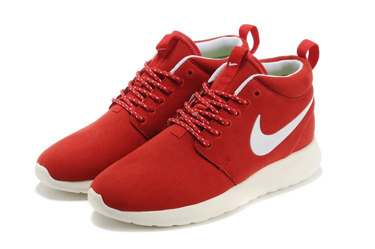 Nike Roshe Run High Red White Shoes - Click Image to Close