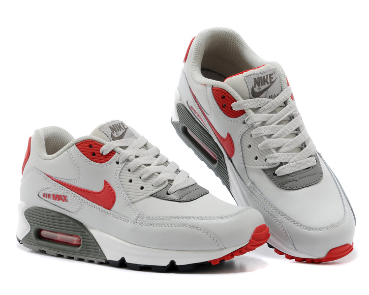 2014 Nike Air Max 90 White Grey Red Shoes - Click Image to Close