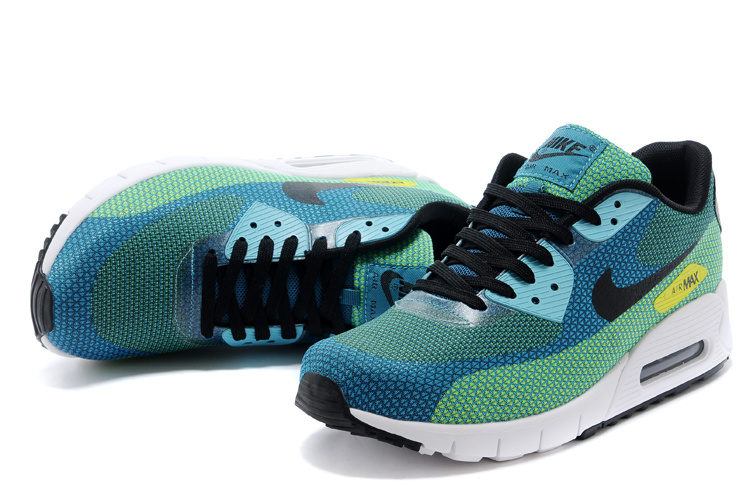 2014 Nike Air Max 90 Blue Green Black White Shoes - Click Image to Close