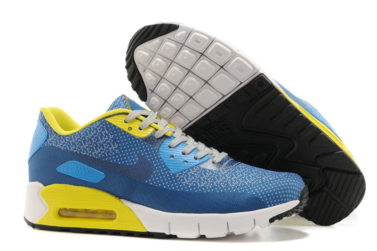 2014 Nike Air Max 90 Blue Yellow White Shoes - Click Image to Close