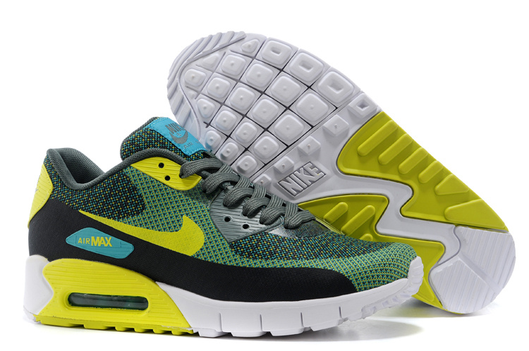 2014 Nike Air Max 90 Green Black Yellow White Shoes - Click Image to Close