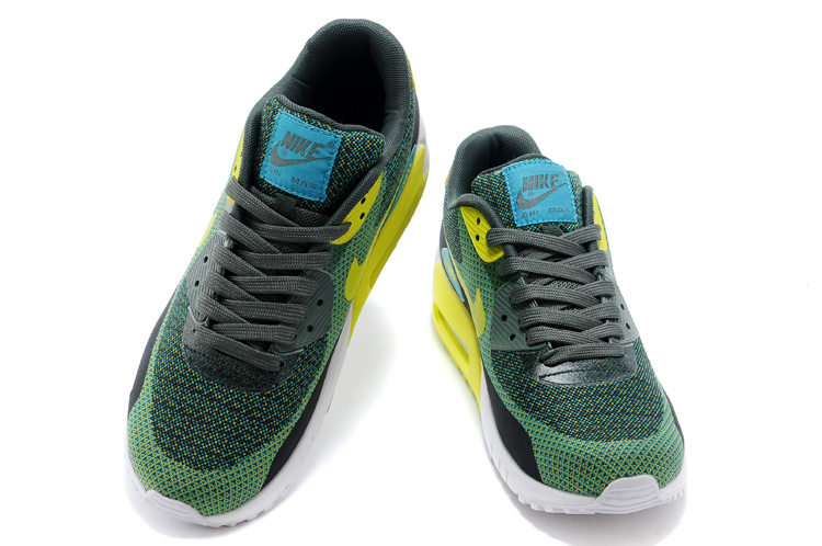 2014 Nike Air Max 90 Green Black Yellow White Shoes - Click Image to Close