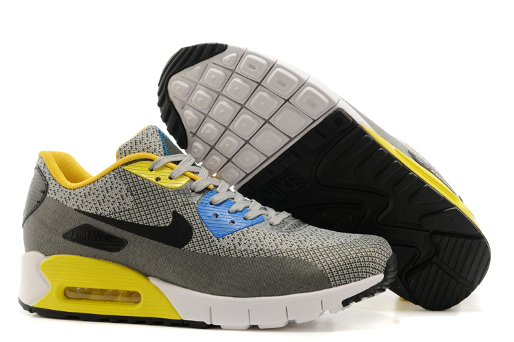 2014 Nike Air Max 90 Grey Black Yellow White Shoes - Click Image to Close