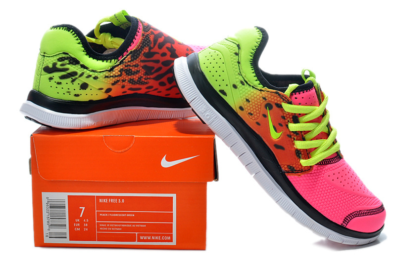 Nike Free Run 3.0 Running Shoes Pink Yellow Red