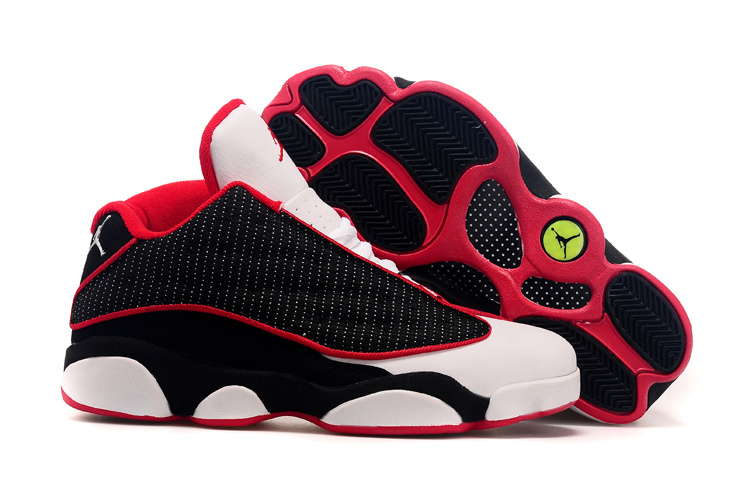 2015 Air Jordan 13 Low Leather Black White Red - Click Image to Close