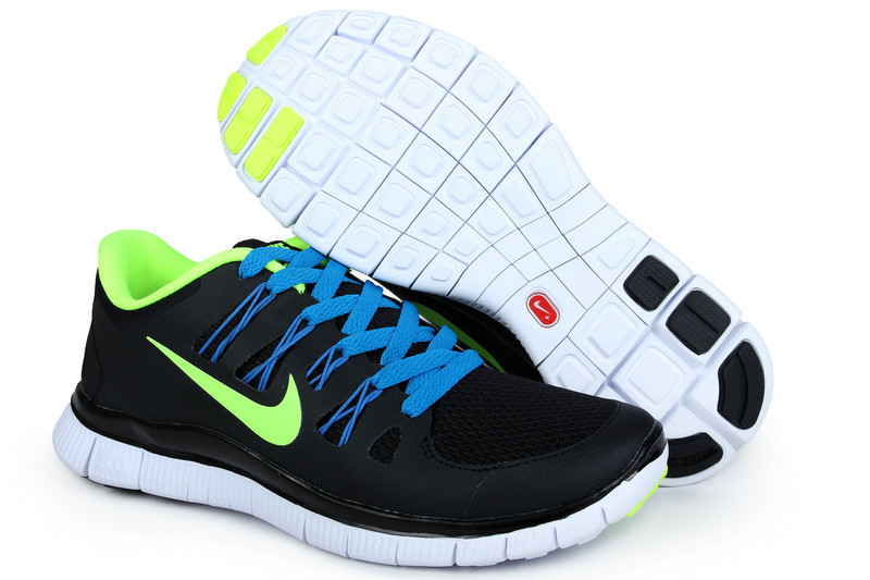 Nike Free 5.0 +2 Running Shoes Black Blue Green - Click Image to Close