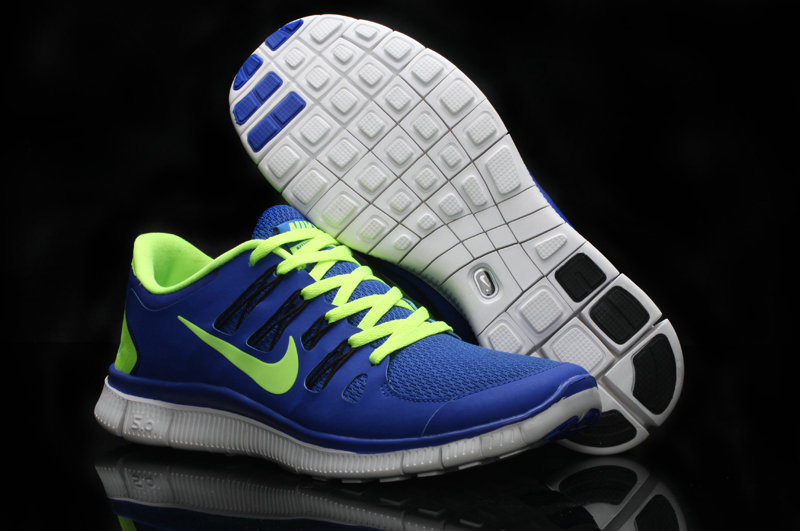 Nike Free 5.0 +2 Running Shoes Blue Fluorscent Green - Click Image to Close