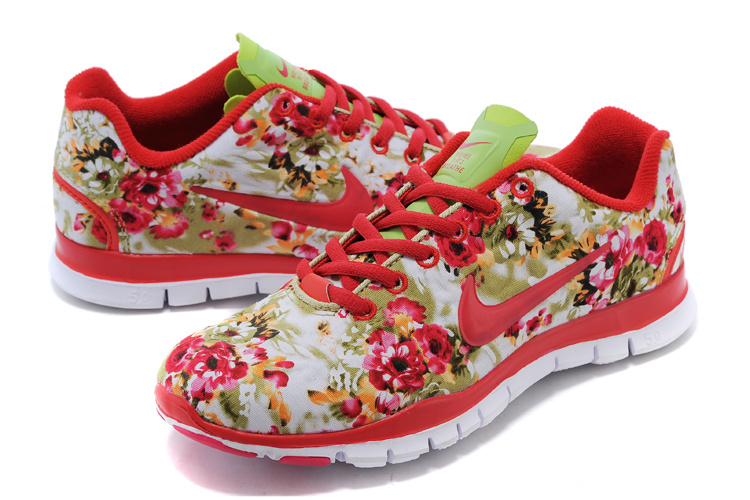 2015 Nike Free 5.0 Bird Net Red White Shoes For Women