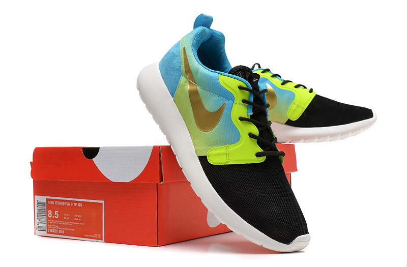 New Nike Roshe Run 3M Midnight Black Green Blue Gold Shoes