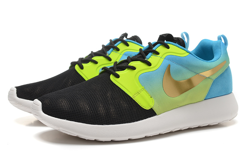 New Nike Roshe Run 3M Midnight Black Green Blue Gold Shoes