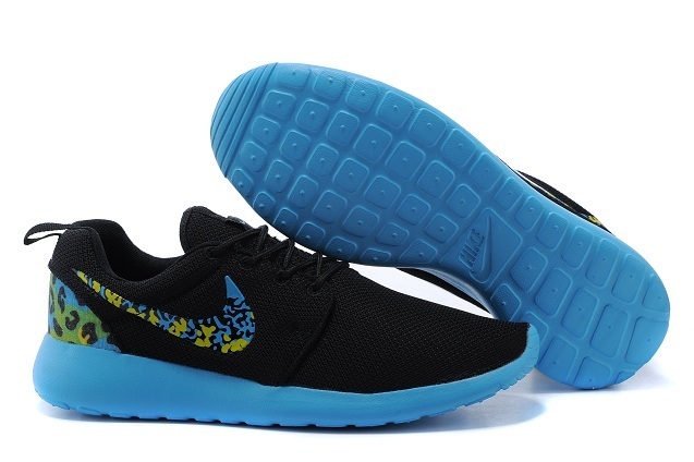 2015 Nike Roshe Run Black Blue Women Shoes - Click Image to Close