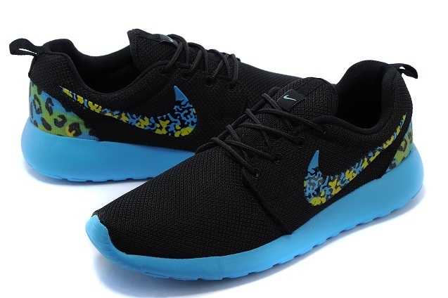 2015 Nike Roshe Run Black Blue Women Shoes - Click Image to Close