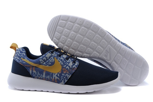 2015 Nike Roshe Run Deep Blue Gold Shoes