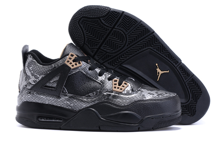 2016 Air Jordan 4 Black Snakeskin Black Grey For Sale