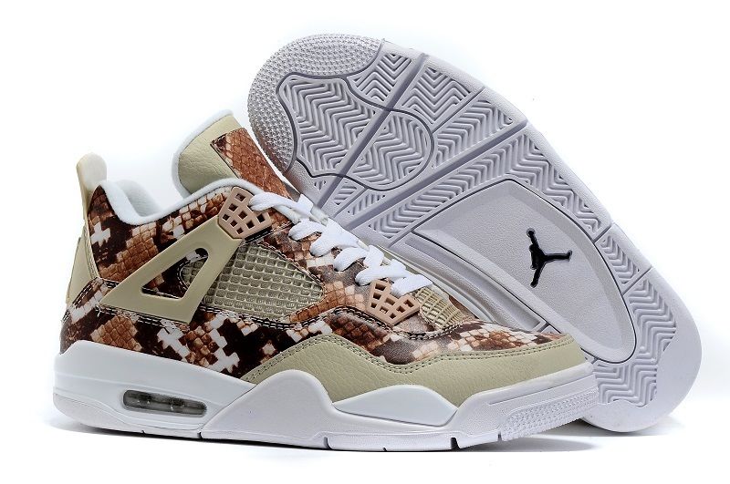 2016 Air Jordan 4 Snakeskin White Grey Brown Cheap Sale - Click Image to Close