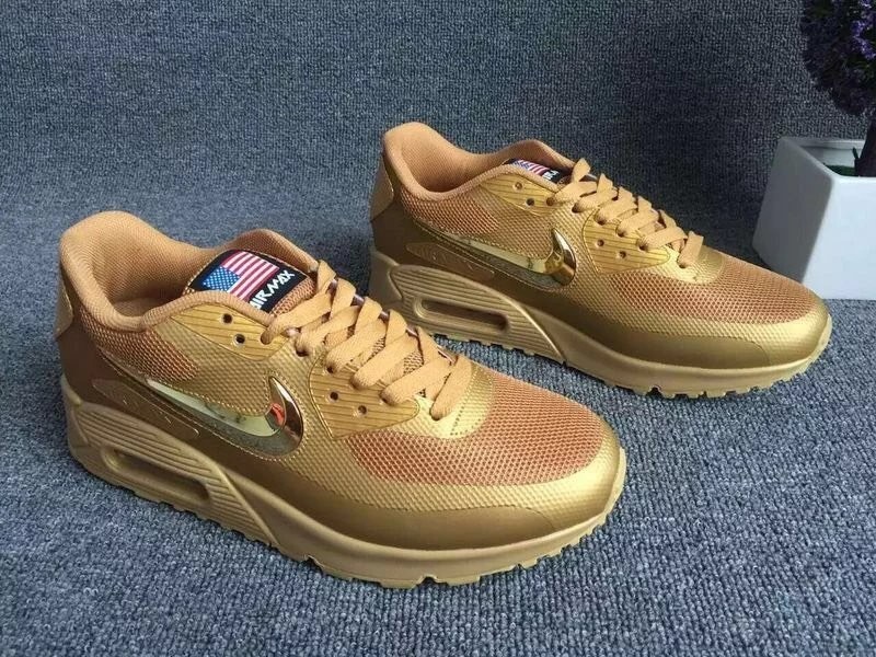 2016 Nike Air Max 90 Electroplating Swoosh All Gold Shoes