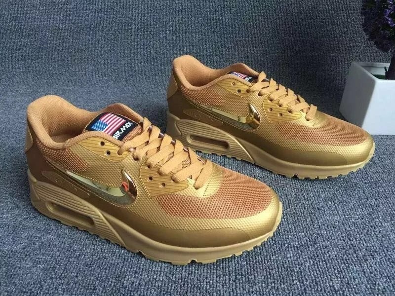 2016 Nike Air Max 90 Electroplating Swoosh All Gold Shoes - Click Image to Close