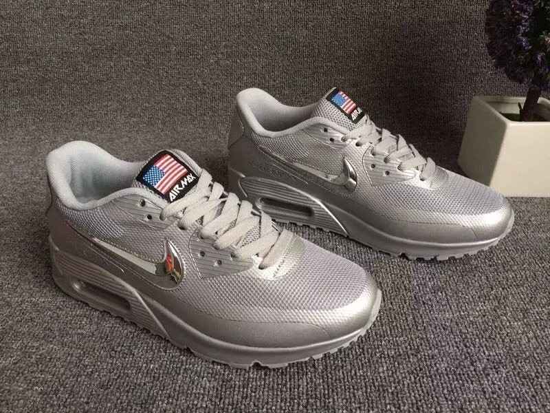 2016 Nike Air Max 90 Electroplating Swoosh All Grey Shoes - Click Image to Close