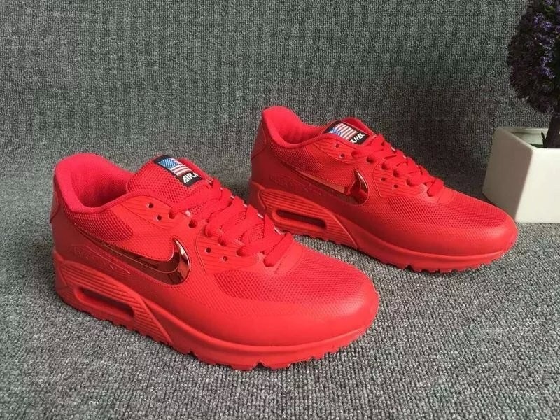 2016 Nike Air Max 90 Electroplating Swoosh All Red Shoes - Click Image to Close