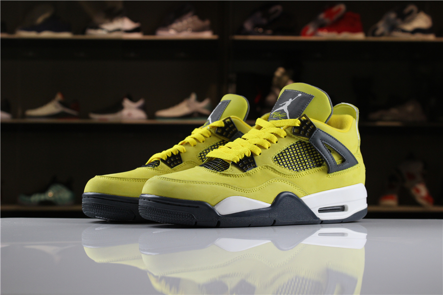 2018 Air Jordan 4 Lightning Tour Yellow Dark Blue Grey White Shoes - Click Image to Close