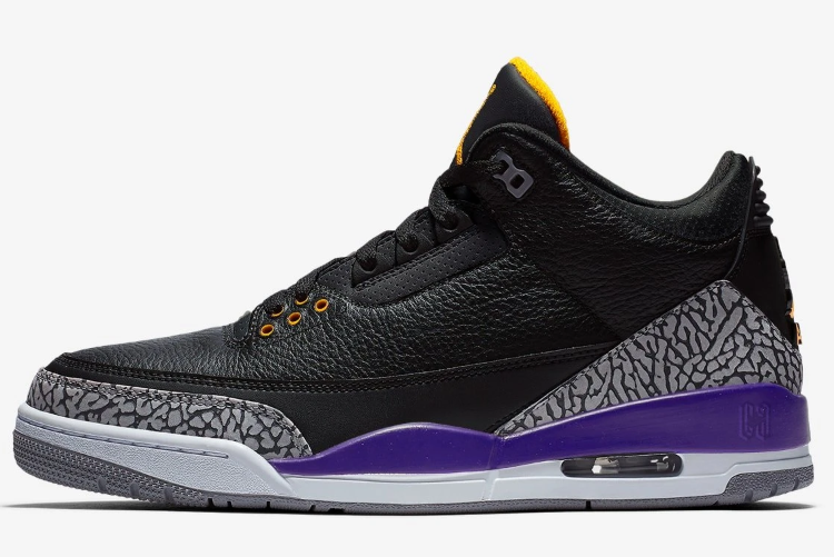 2020 Air Jordan 3 Kobe Bryant PE Black Cement Grey Court Purple Yellow Shoes - Click Image to Close