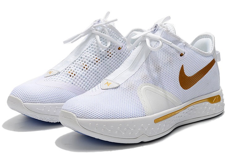 2020 Nike Paul George 4 White Gold Shoes