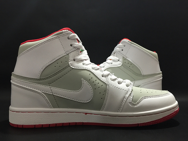 Air Jordan 1 GS Mid Hare White Grey Red Shoes - Click Image to Close