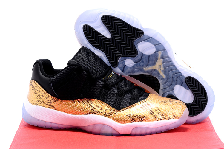 Air Jordan 11 Low Gold Snake Gold Black White - Click Image to Close