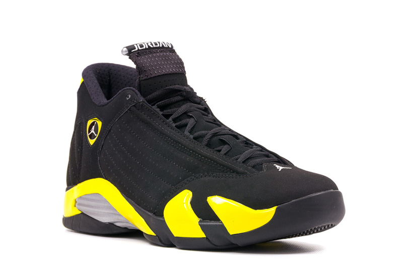 Air Jordan 14 Retro Thunder Black Vibrant Yellow White 2014 July For Sale - Click Image to Close