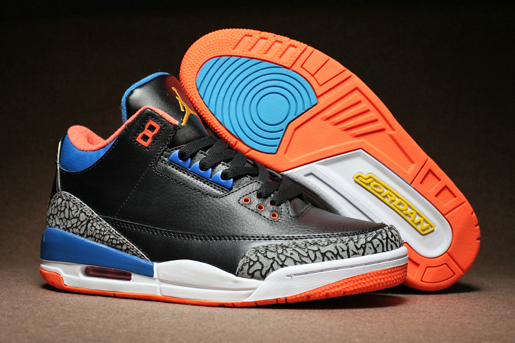 Air Jordan 3 Knicks Cemment Black Orange Blue White Online - Click Image to Close