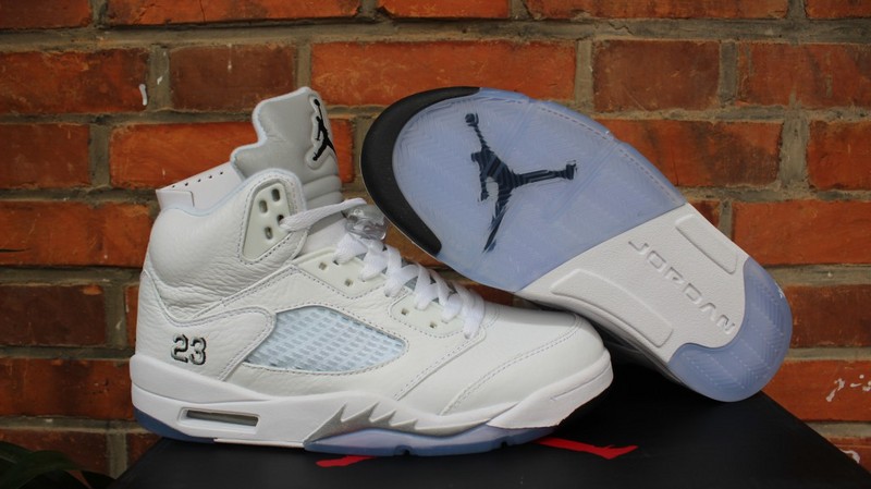 Air Jordan 5 Retro Metallic Silver White Shoes - Click Image to Close