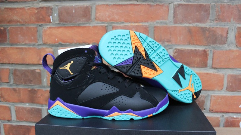 Air Jordan 7 GS Multicolor Tongue Black Purple Shoes - Click Image to Close