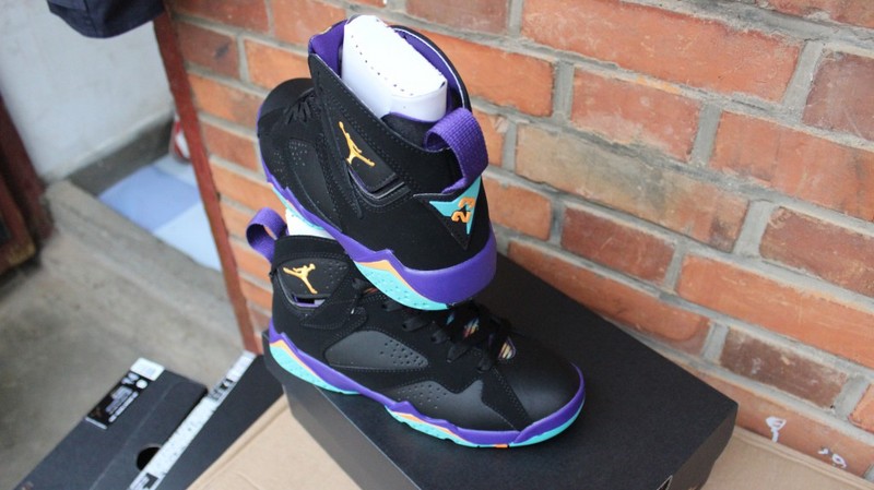 Air Jordan 7 GS Multicolor Tongue Black Purple Shoes - Click Image to Close