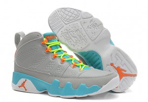 Air Jordan 9 Retro GS Wolf Grey Neon Orange Mint Candy - Click Image to Close