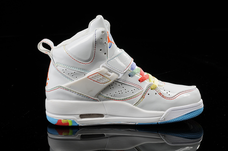 white and rainbow jordans