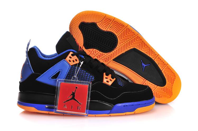 Air Jordan IV GS Black Blue Orange With Plastic Tag