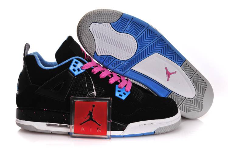 Air Jordan IV GS Black Pink Blue With Plastic Tag - Click Image to Close