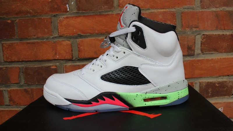 Air Jordna 5 White Infrared 23 White Black Green Shoes - Click Image to Close