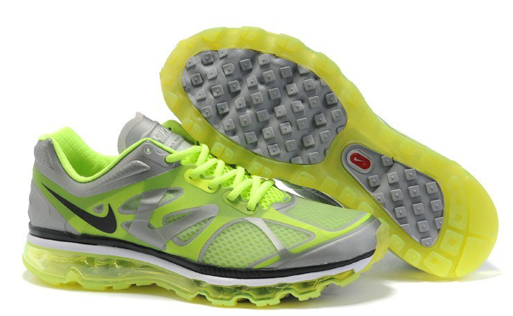 Nike Air Max 2012 Grey Fluorescent Green Black Logo Shoes - Click Image to Close