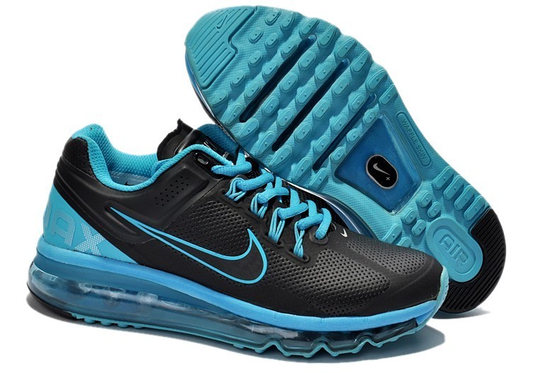 Nike Air Max 2013 Leather Black Blue For Women - Click Image to Close