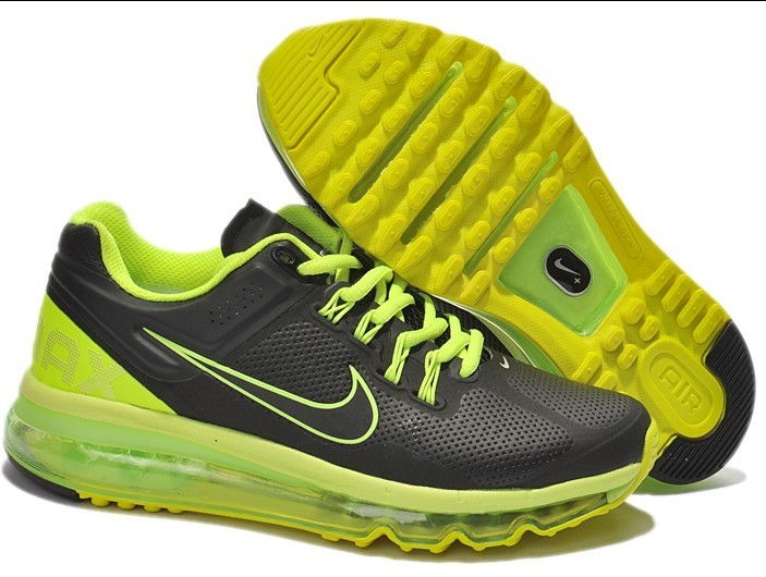 Nike Air Max 2013 Leather Black Fluorscent Green For Women - Click Image to Close