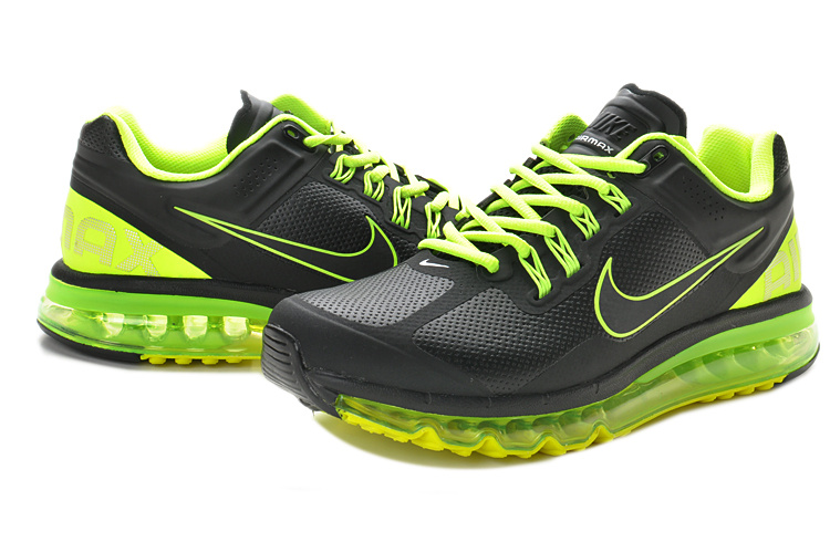 Nike Air Max 2013 Leather Black Fluorscent Green Shoes - Click Image to Close