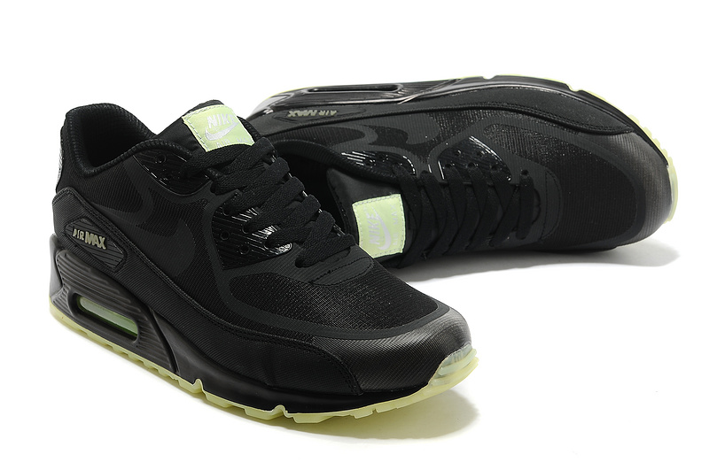 Nike Air Max 90 All Black Green Sole Shoes - Click Image to Close